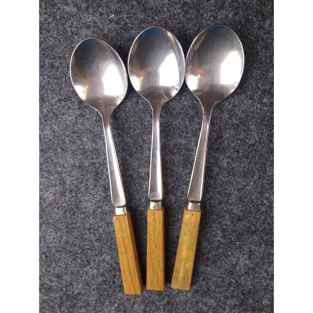 Wooden Handle Vintage Spoon Japan Lot of 3 Baby or Salt Condiment Spoons